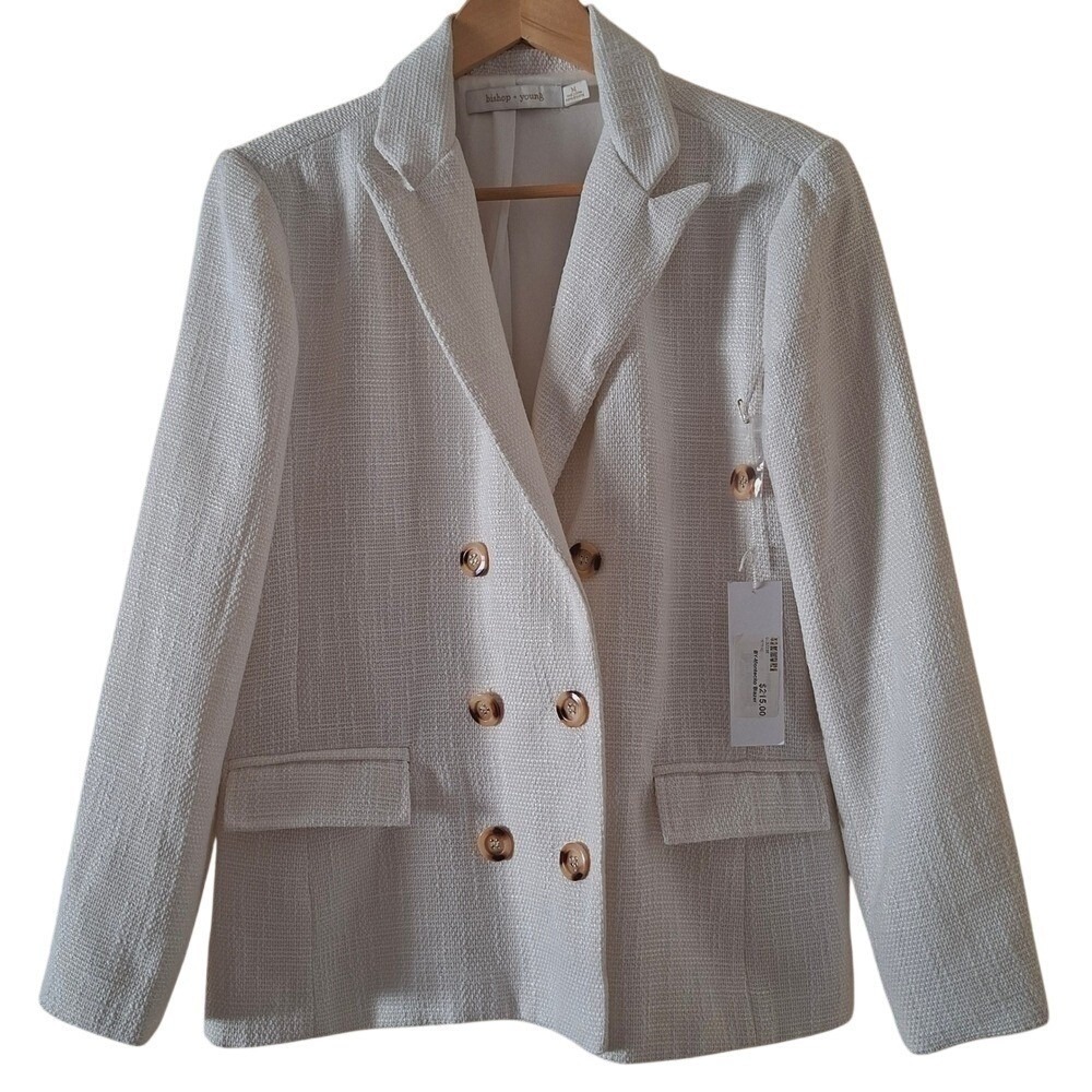 Bishop + Young Blazer Jacket NEW M Women's Montecito White Double Breasted NWT
